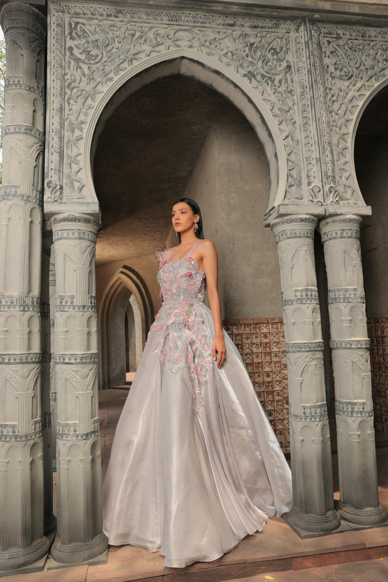 glass organza dress Anaya Mara 3D draped glass organza dress with side opening